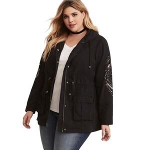 torrid Black Utility Jacket with Embroidered Sleeves